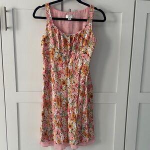 LOFT Petite Pink Floral Dress with Subtle Gray Accents